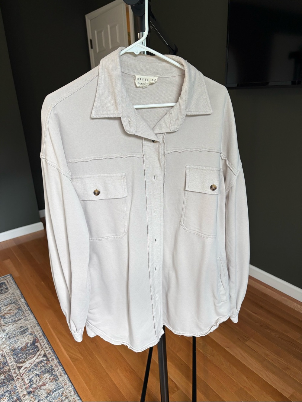 Relaxed Light Beige Button-Down Shirt Jacket